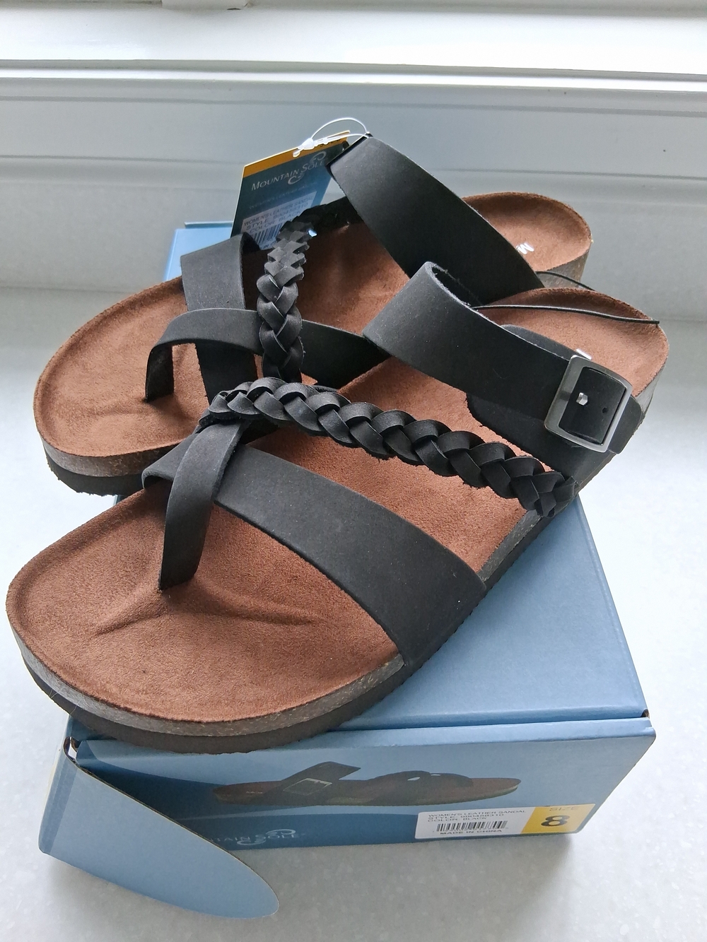 Women's Braided Strap Black Sandals with Buckle